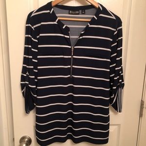 Navy and white striped zip shirt